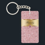 Monogram Keychains Two Side<br><div class="desc">Monogram keychain with pretty printed gold monogram emblem you can personalize with any name, initials, or message and printed pink diamond jewel bling, along with printed pink glitter background you can use as a gift or party favor. Designed as keychains for women or keychains for girls, in a fun two...</div>