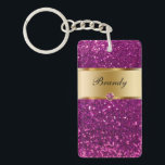 Monogram Keychains Two Side<br><div class="desc">Monogram keychain with pretty printed gold monogram emblem you can personalize with any name, initials, or message and printed purple diamond jewel bling, along with simulated purple glitter printed background you can use as a gift or party favor. Designed as keychains for women or keychains for girls, in a fun...</div>