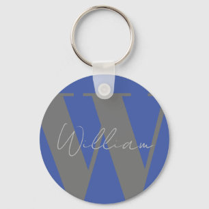 Monogram Keyring for Him – Blue Gray Minimal