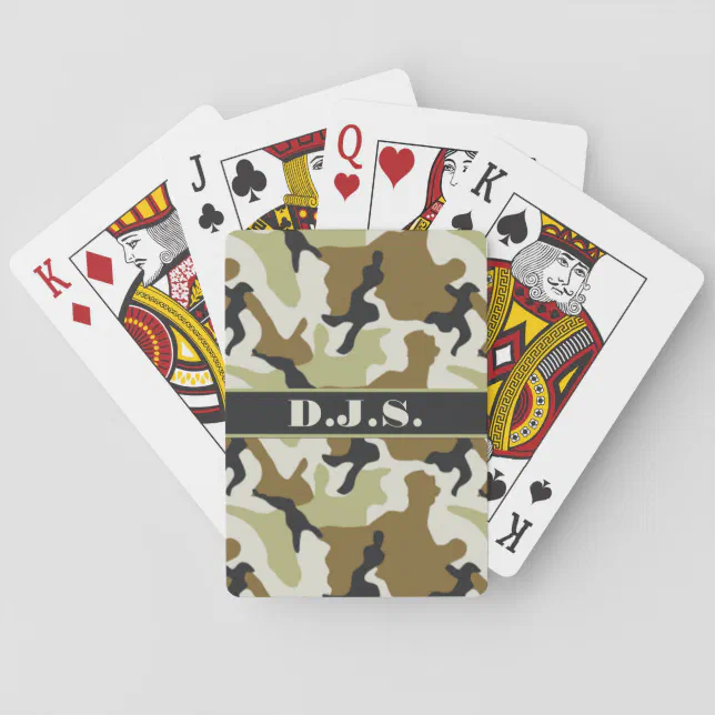 Monogram Khaki, Black, Tan Camo Playing Cards (Back)