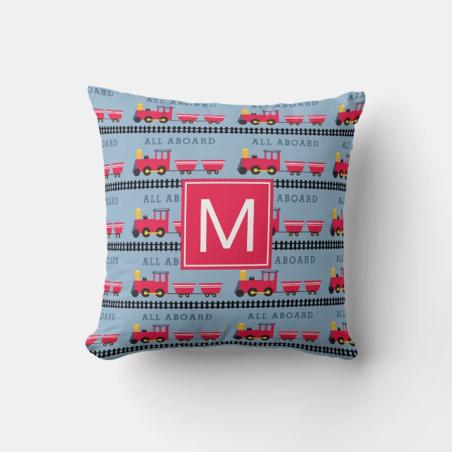 Monogram | Kids All Aboard Throw Pillow (Front)