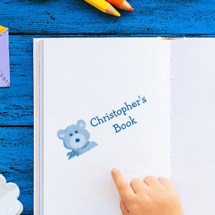 Monogram Kids Bear Bookplate Rubber Stamp
