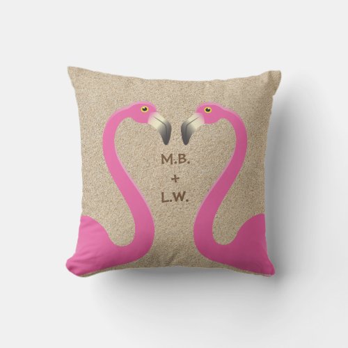 Monogram Kissing Flamingo Beach Sand Pillow