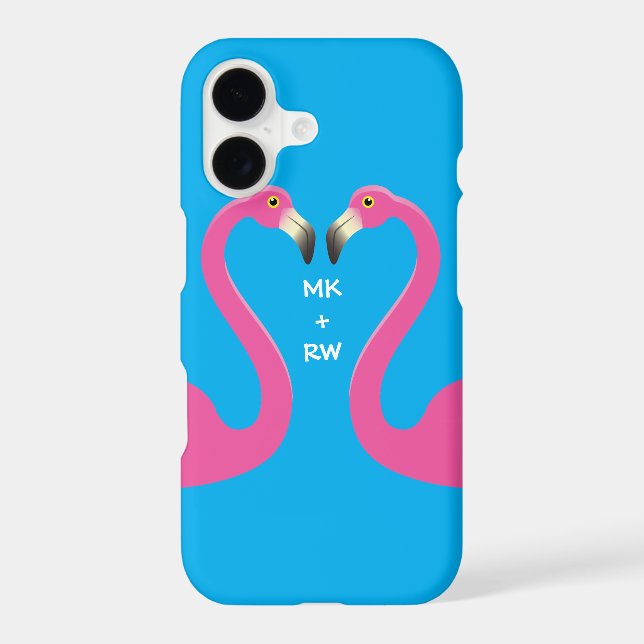 Monogram Kissing Flamingos iPhone 7 Plus Blue Case (Back)
