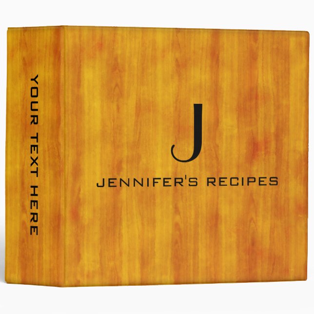 Monogram Kitchen Cooking Modern Wood 3 Ring Binder (Front/Spine)