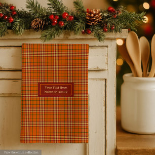 Monogram Kitchen Towel Rustic Autumn Plaid Design