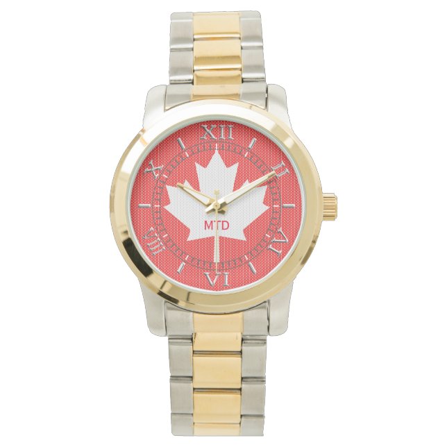 Monogram Knit Style Red Maple Leaf Knitting Motif Watch (Front)