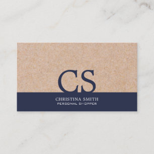 Monogram Kraft-Printed Clean Midnight Blue Typo Business Card