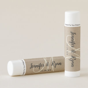 Monogram Kraft Rustic Wedding Favors Lip Balm