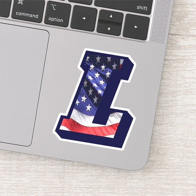Monogram L American Flag Letter L Initial USA Sticker (Detail)