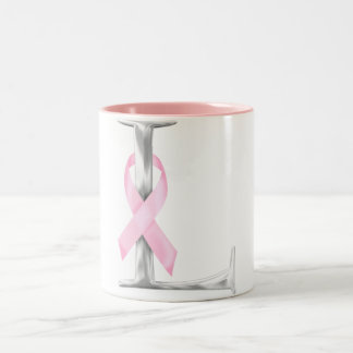 monogram (L) breast cancer awareness Two-Tone Coffee Mug