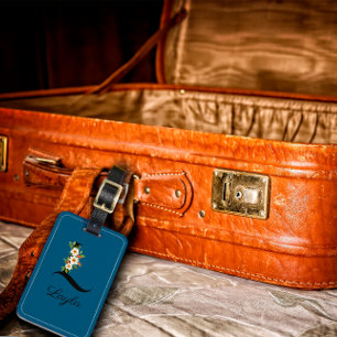 Monogram L cobalt watercolor flower Luggage Tag