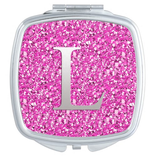 Monogram L druzy crystal _ fuchsia pink Makeup Mirror