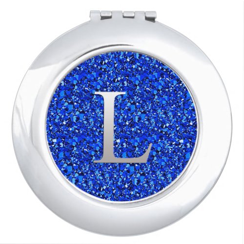 Monogram L druzy crystal _ Sapphire blue Compact Mirror
