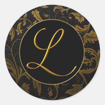 Monogram L Gold And Black Damask Wedding Seal by SpiceTree_Weddings at Zazzle