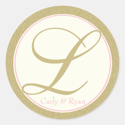 Monogram L Gold and Pink Classic Round Sticker