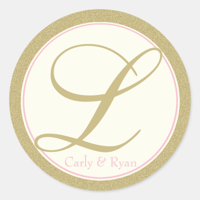 Monogram L Gold and Pink Classic Round Sticker (Front)