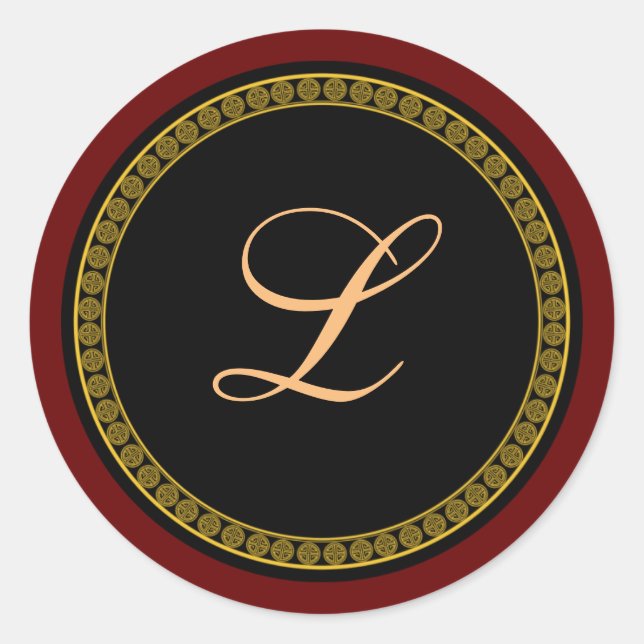 Monogram "L" gold-colored script  Classic Round Sticker (Front)