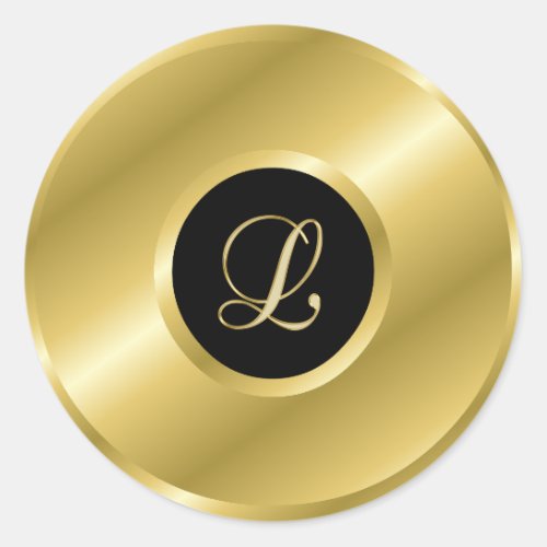 Monogram L gold script Classic Round Sticker