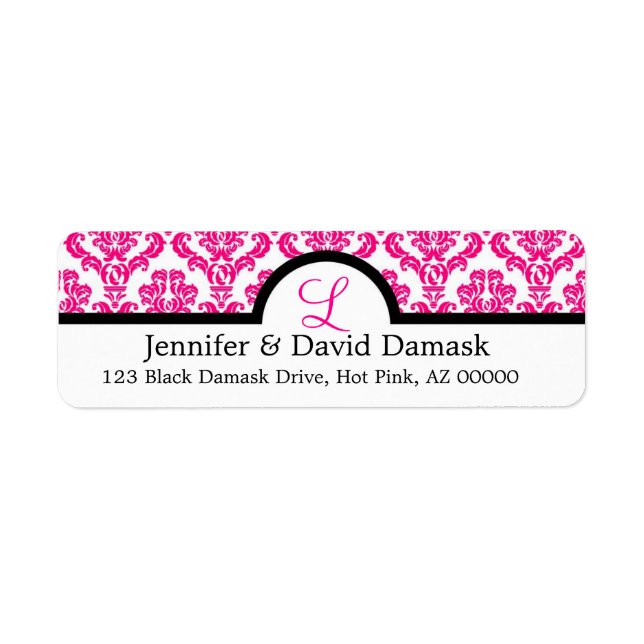 Monogram L Hot Pink Wedding Damask Label (Front)
