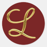 Monogram L in 3D gold Classic Round Sticker