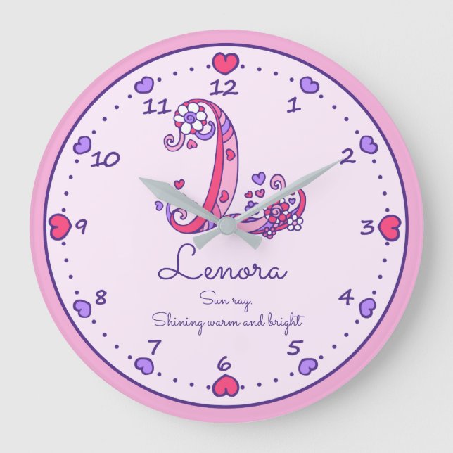 Monogram L Lenora hearts name meaning clock (Front)
