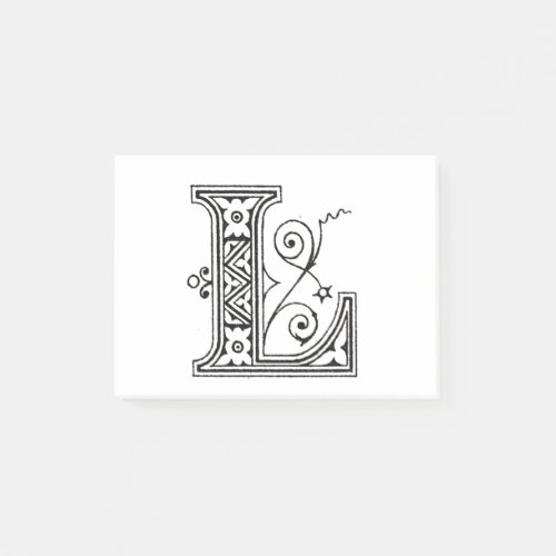 Monogram L Letter L Alphabet L Black and White Post_it Notes