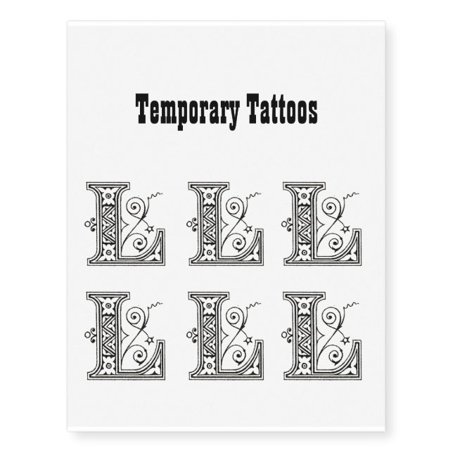 Monogram L, Letter L, Alphabet L, Black and White Temporary Tattoos (Front)