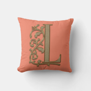 Monogram L Seaside Salmon Family Wedding, Birthday Throw Pillow