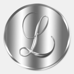 Monogram L Silver Color Wedding Invitation Holiday Classic Round Sticker