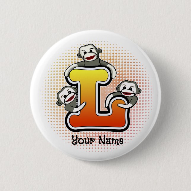 Monogram L Sock Monkey  Button (Front)
