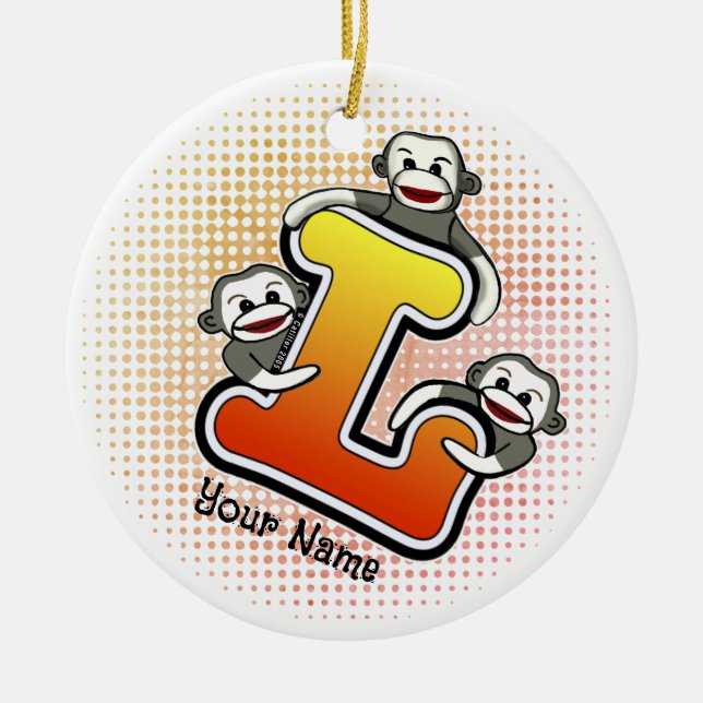 Monogram L Sock Monkey  Ceramic Ornament (Front)