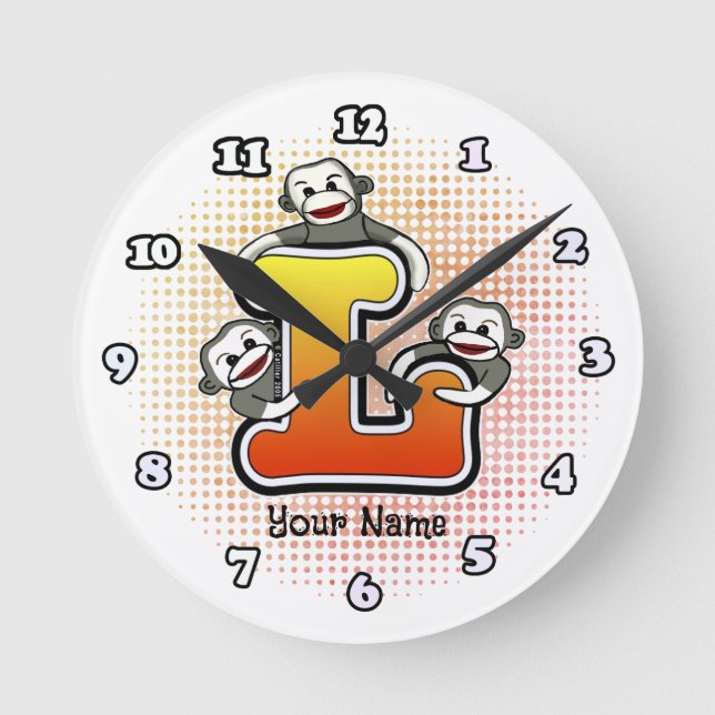 Monogram L Sock Monkey clock (Front)
