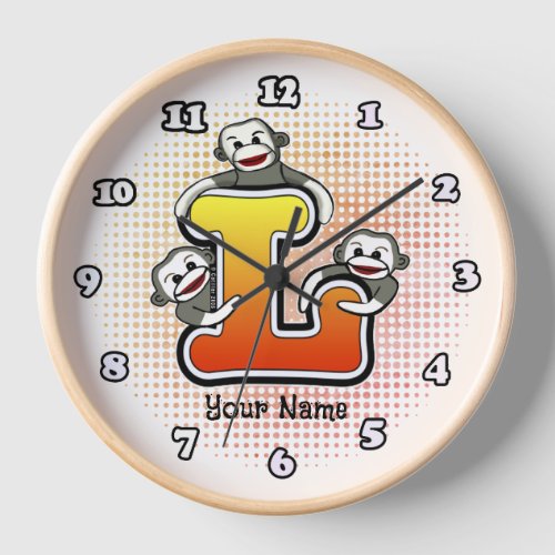 Monogram L Sock Monkey clock