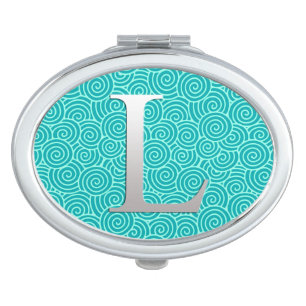 Monogram L & swirl pattern - turquoise and aqua Mirror For Makeup