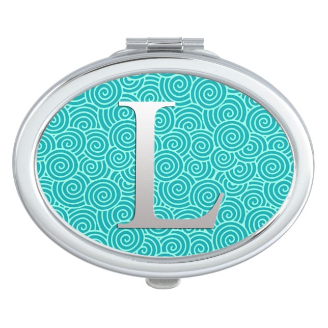 Monogram L & swirl pattern - turquoise and aqua Mirror For Makeup (Front)