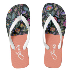 Monogram l William Morris l Black Blue Pink Script Flip Flops