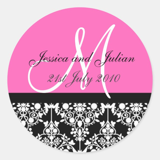 Monogram Labels - Damask Trellis - Black/Hot Pink (Front)