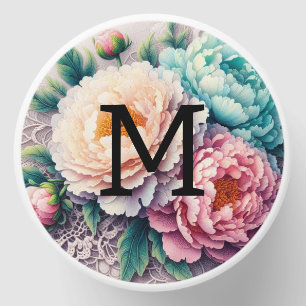 Monogram lace floral pink orange blue peonies mini candle favors