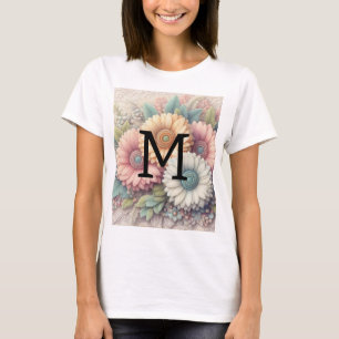 Monogram lace floral pink orange gerbera daisies T-Shirt