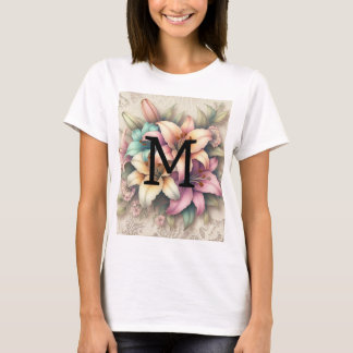 Monogram lace floral pink orange teal lilies  T-Shirt