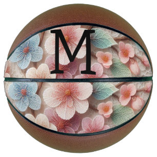 Monogram lace floral pink pastel cherry blossom basketball