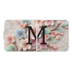 Monogram lace floral pink pastel cherry blossom beer pong table