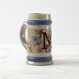 Monogram lace floral pink pastel cherry blossom beer stein