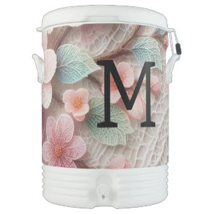 Monogram lace floral pink pastel cherry blossom  beverage cooler