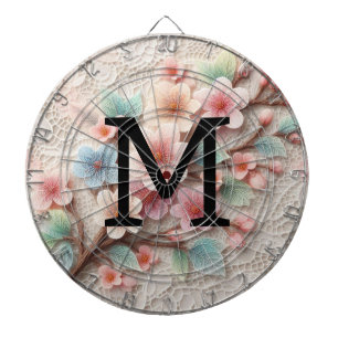 Monogram lace floral pink pastel cherry blossom  dart board