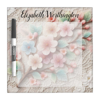 Monogram lace floral pink pastel cherry blossom  dry erase board