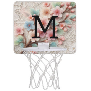 Monogram lace floral pink pastel cherry blossom mini basketball hoop