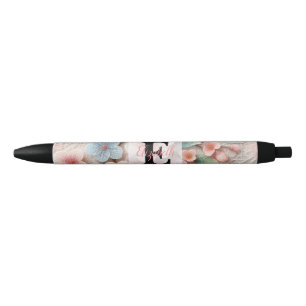 Monogram lace floral pink pastel cherry blossom pen