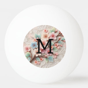 Monogram lace floral pink pastel cherry blossom ping pong ball